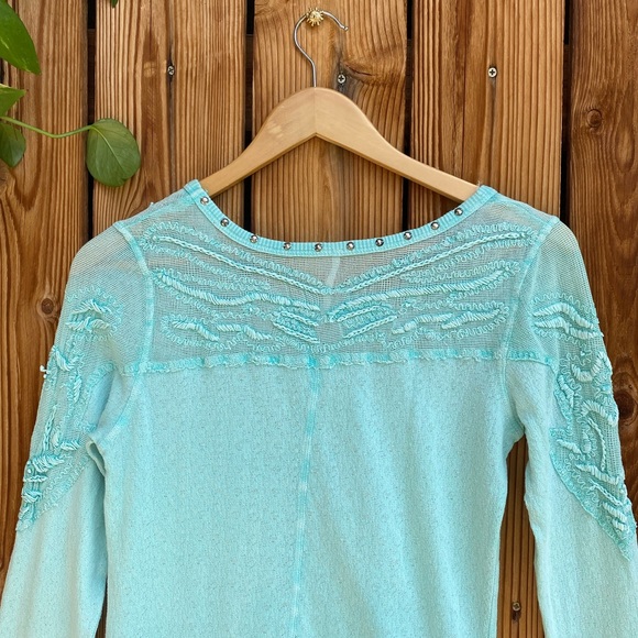 Free People Studded Mesh Aqua Long Sleeve - Picture 12 of 13